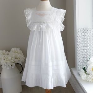 RARE VINTAGE Strasburg Girls White Dress Size 3/4 Embroidery Lace Flower Girl